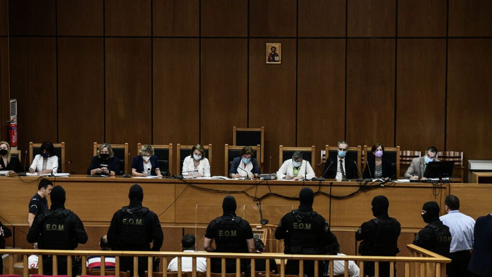Η έδρα στη δευτεροβάθμια δίκη. Αριστερά διακρίνεται η εισαγγελέας Κυριακή Στεφανάτου